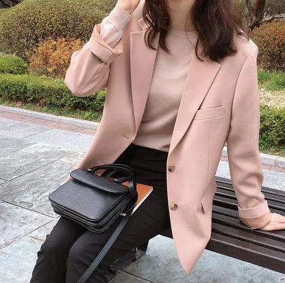 Chic Black Women's Short Suit Jacket Korean Style Casual High-End Feeling Spring Autumn New Fashion Polyester Fiber Coat