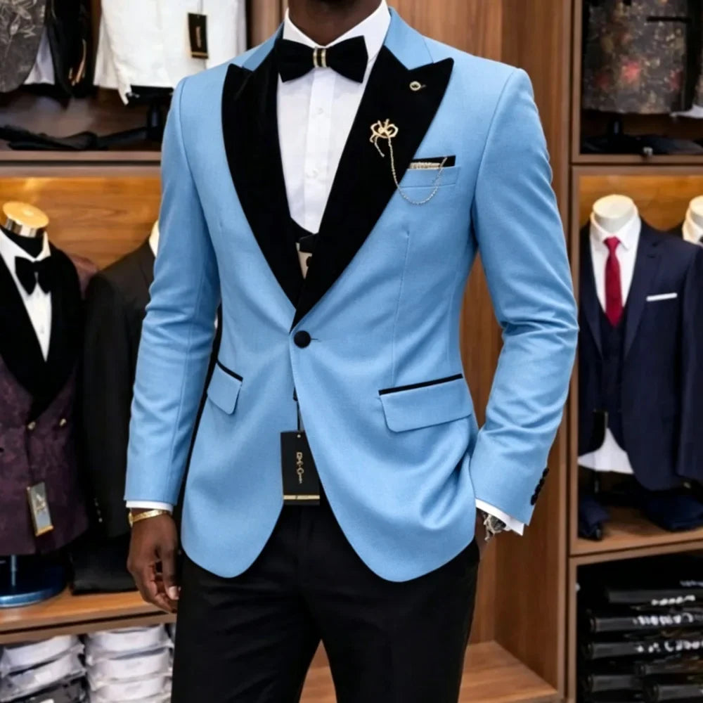 Slim Fit Luxury Three Pieces Men Suit Set Separates Custom Groom Tuxedo With Black Velvet Lapel For Wedding Party ropa hombre