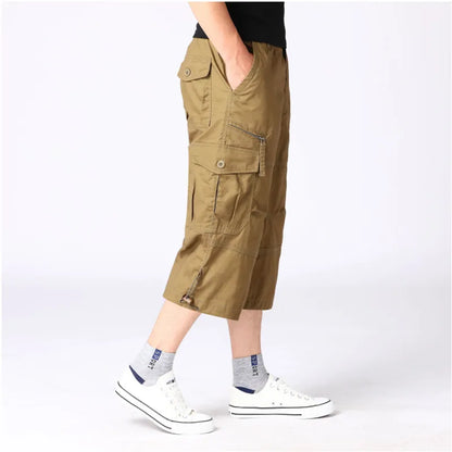 Summer pure cotton cropped shorts for men and young people, straight leg sports camouflage casual workwear shorts, loose and thi