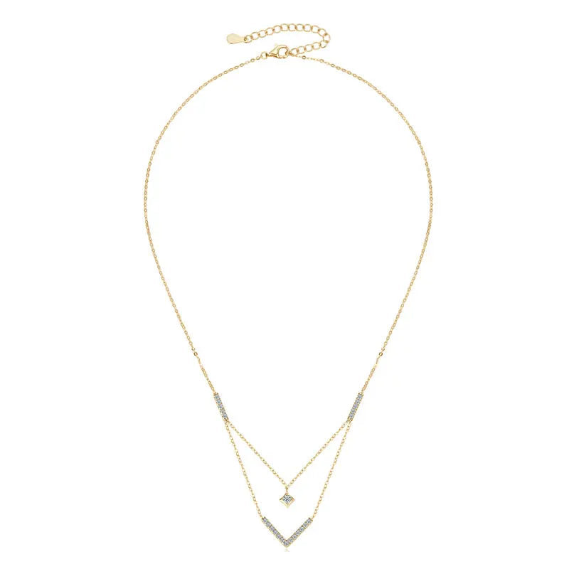 Sparkling 3mm&1.8mm Round Moissanite Necklace 925 Sterling Silver Fashion V-Shape Necklaces for Women Fine Jewelry Gift