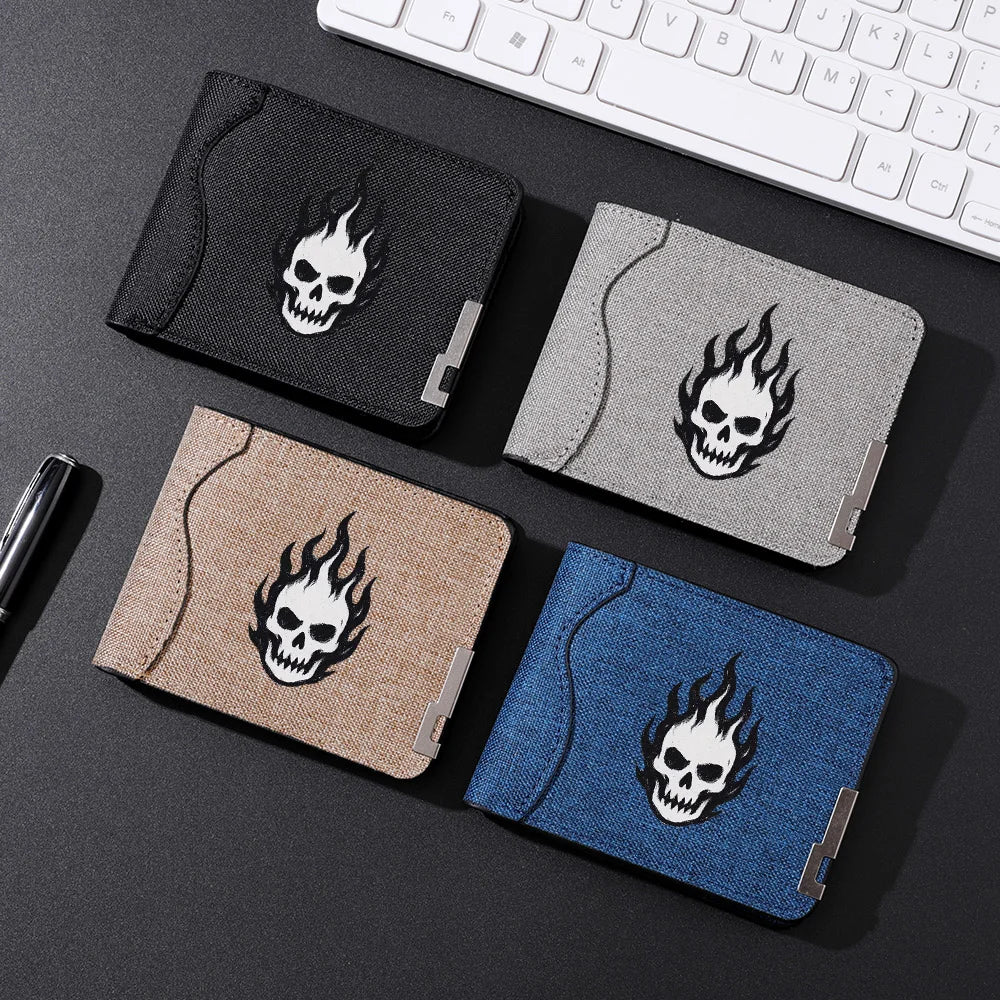 Men's Casual Canvas Wallet Quirky Skull Design Coin Purse Student Credit Card Holder Wallet