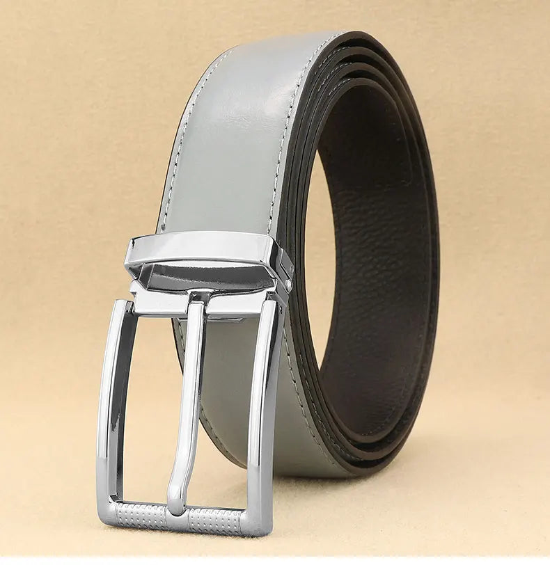 Designer Pin Buckle Gray Genuine Leather Men Belt Famous Brand Fashion Light  Luxury Strap Casual Young Cowboy Ceinture Homme