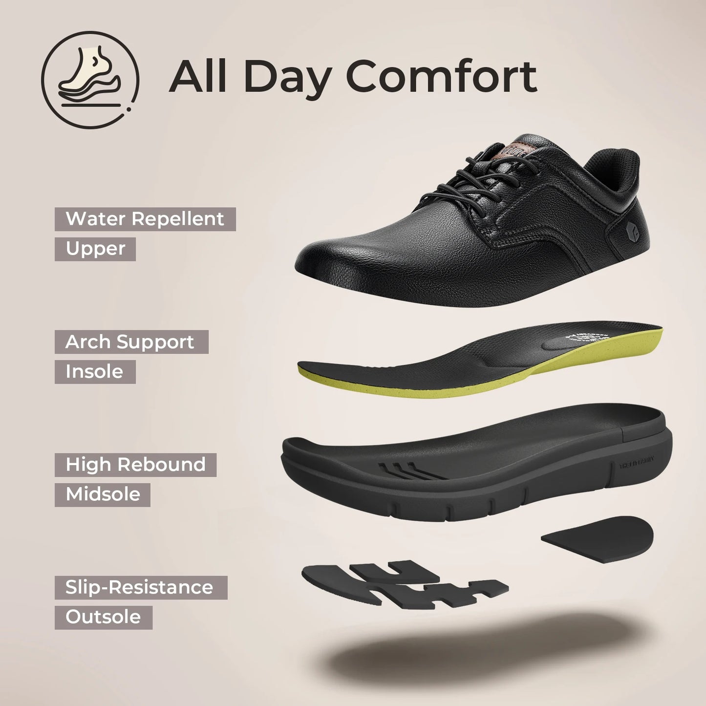 Men'S Shoes Wide Width Leather Slip-On Casual Shoes Lightweight For Swollen Feet With Arch Support Pain Relief
