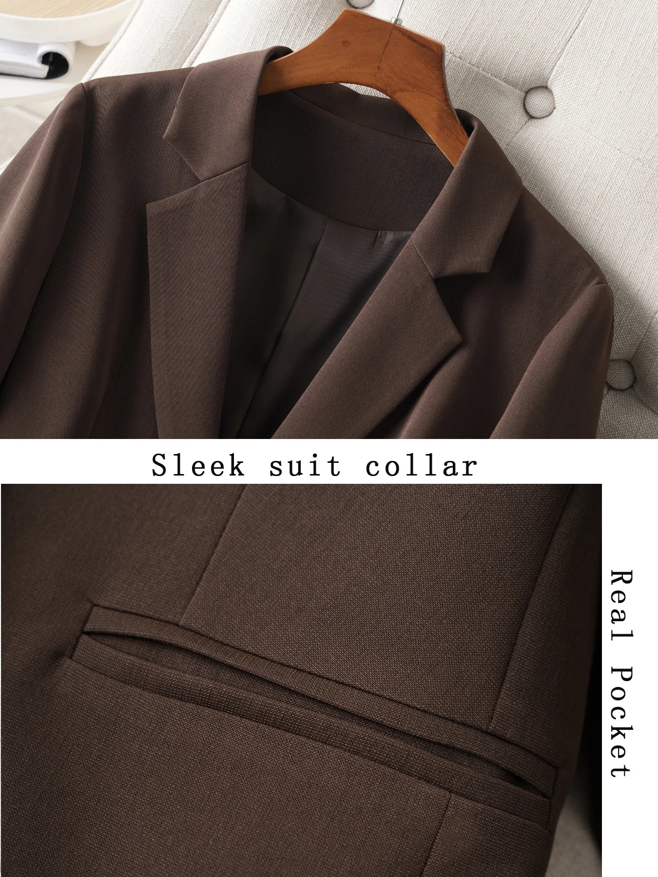 Brown Blazer for Women Spring and Autumn Workplace Style Versatile Casual, Long-Sleeved Small Suit Jacket