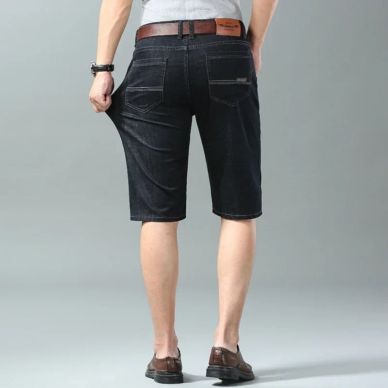 New Summer Men's Denim Shorts Fashion Light Color Casual Loose Multi-pocket Straight Five-minute Pants Elastic Knee Shorts