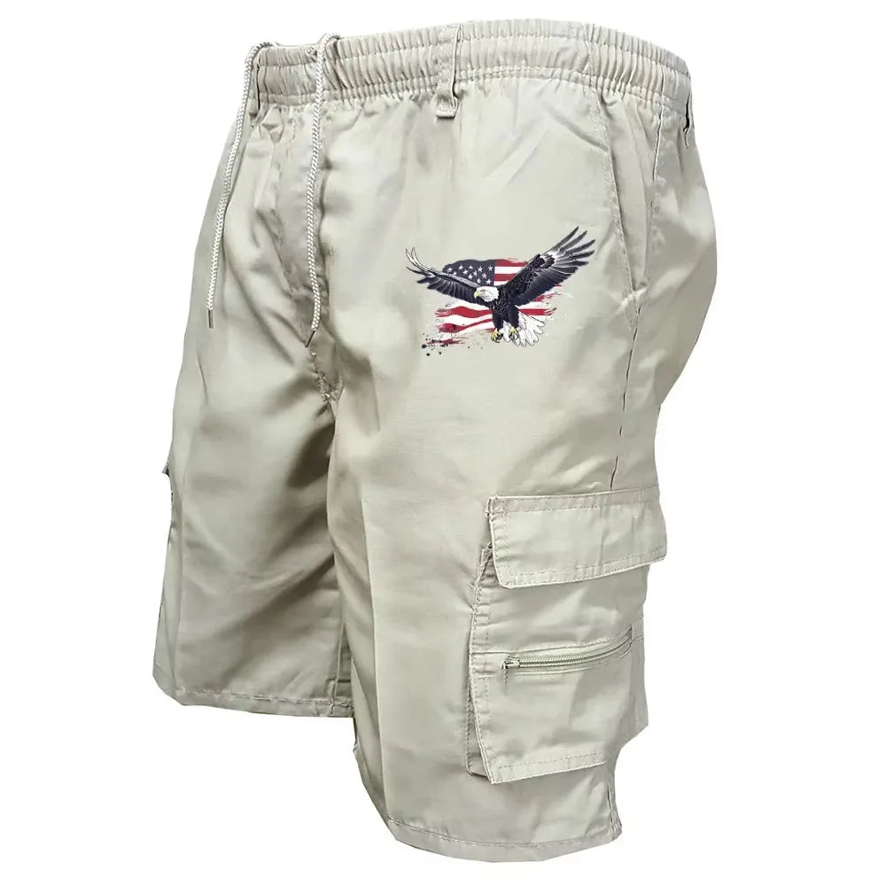 2026 Male Cargo Shorts Elastic Waist Cycling Shorts Multi-pockets Loose Work Short Pants Outdoor Sport Printed Casual Shorts