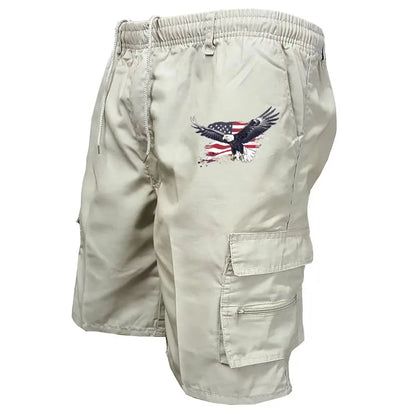 2026 Male Cargo Shorts Elastic Waist Cycling Shorts Multi-pockets Loose Work Short Pants Outdoor Sport Printed Casual Shorts