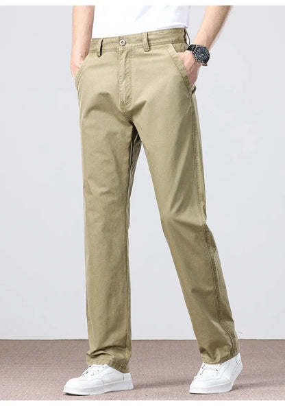 100% Cotton Straight Casual Pants Men's New Cargo Pocket Fashion Brand Comfortable High Quality Business Male Pants