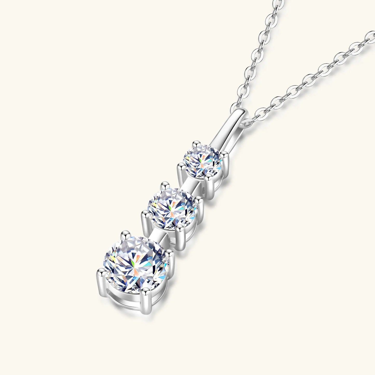 Certified D Color Three Stone Moissanite Pendant Necklace Collar Plata 925 Sterling Silver Necklaces for Women Jewelry