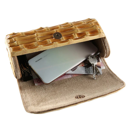 Brand Fashion Vintage Retro Hard Wood Rattan Straw Evening Purse Wallet Unique Handmade Natural Bamboo Root Clutch Bag