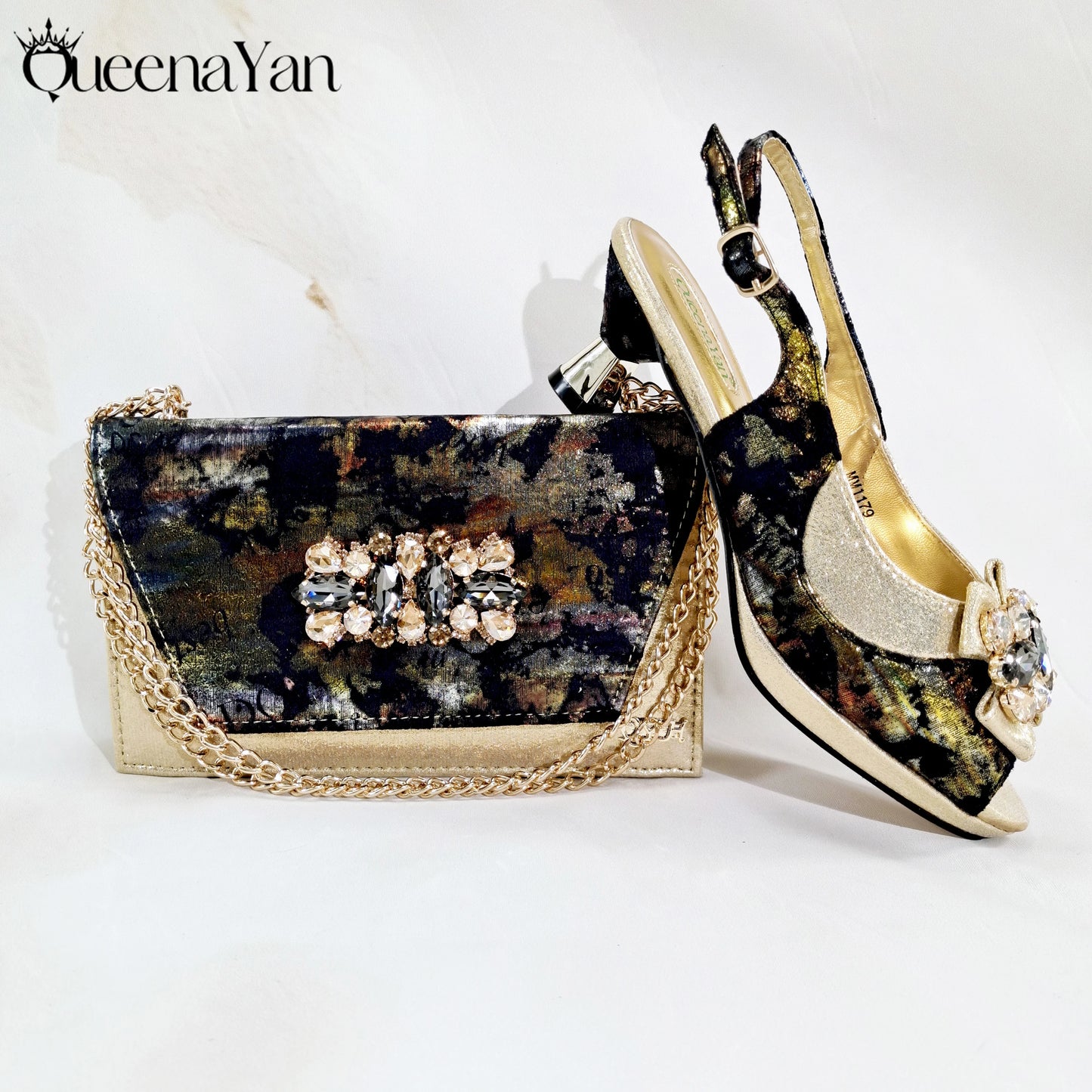 New Women High-Heel Shoes Elegant Wine Rhinestone Metallic Diamond Accents Paired with Match Handbag Exquisite Special-Material