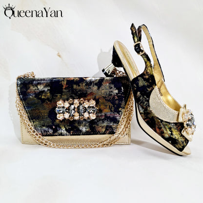 New Women High-Heel Shoes Elegant Wine Rhinestone Metallic Diamond Accents Paired with Match Handbag Exquisite Special-Material