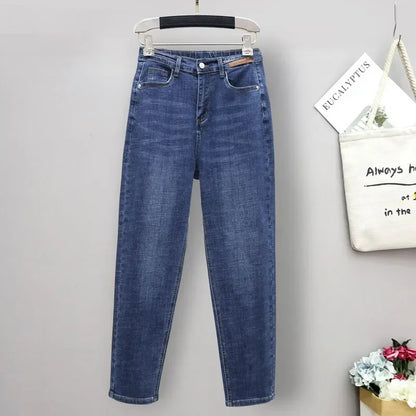 XL-6XL Spring Autumn Large Size Jeans Woman High Waist Baggy Jeans for Women Elastic Cotton Denim Harem Pants Mom Jeans
