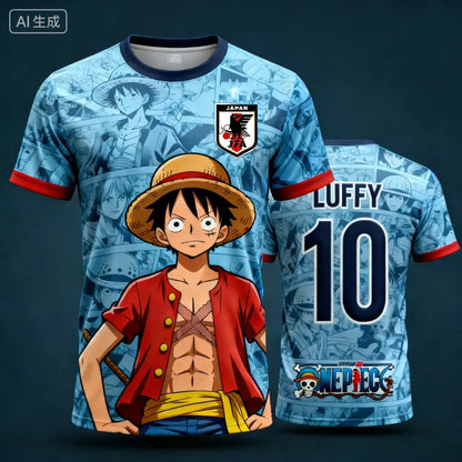 2026 One Piece Luffy Men Football Jersey Summer Short Sleeve Women T-shirt Cartoon Japan Style Anime Children Clothes Tee Tops
