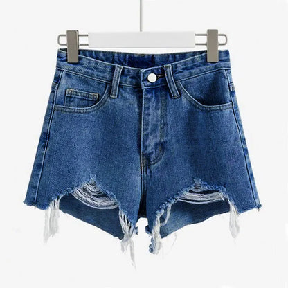 New Rough-edged Denim Shorts Women's Loose A-shaped Ripped Hot Pants High Waisted Shorts Womens Shorts Shorts Shorts for Women