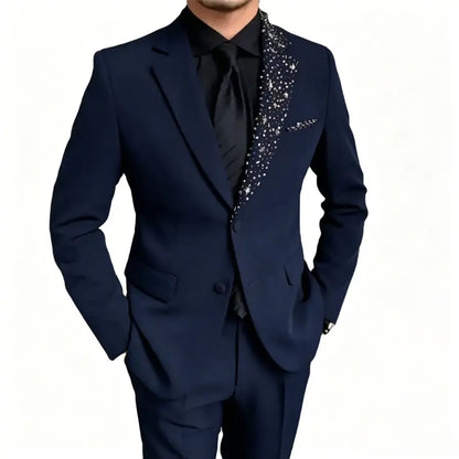 Luxury Formal Wedding Tuxedo with Beads Details 2 Pieces Slim Fit Men Suits for Groom Prom Party Blazer Jacket Pants Set Outfit