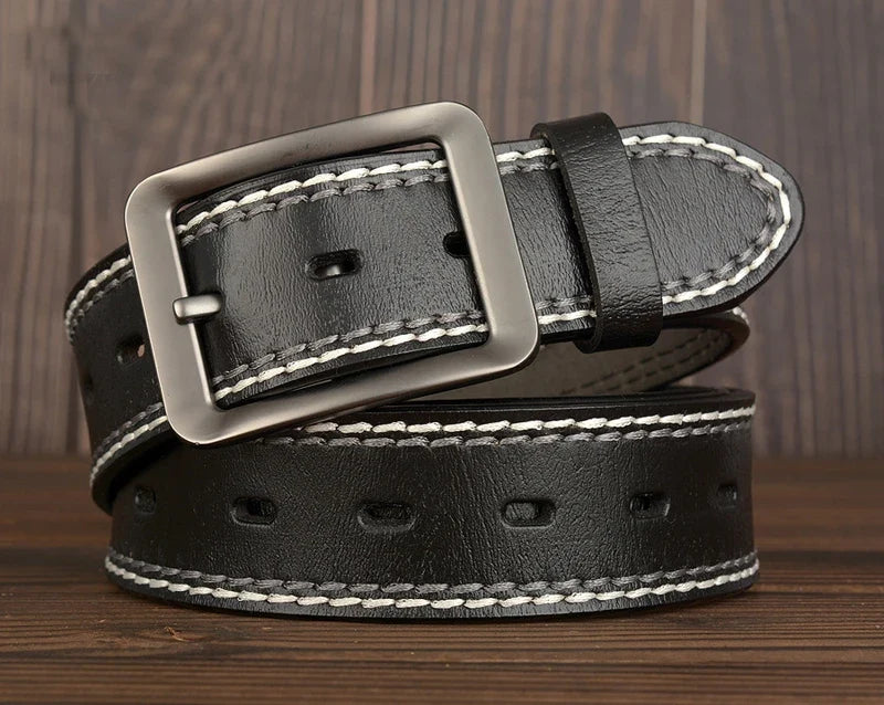 3.8CM Fashion Men Belts Genuine Leather Luxury Designer Vintage Thread Waist Belt For Jeans Cinturon Cowboy Hombre Dropshipping