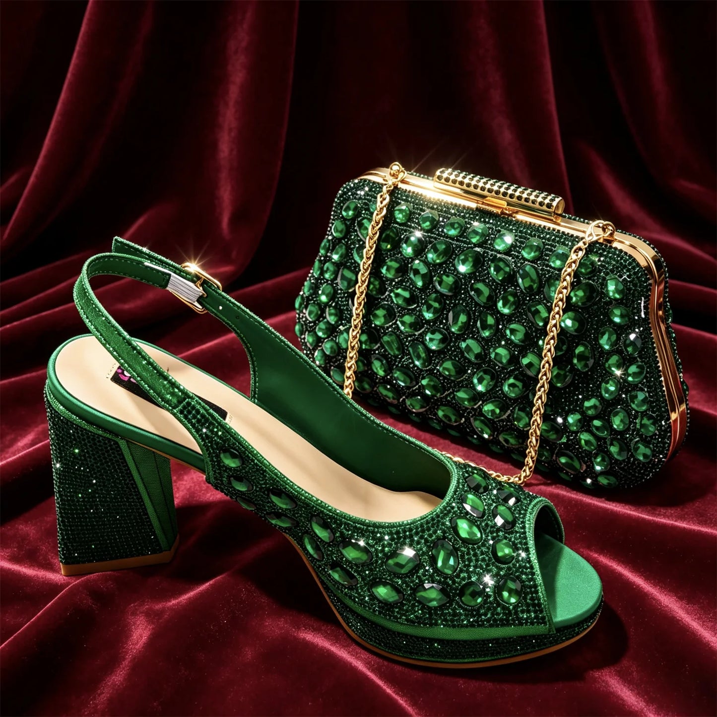 Elegant 2026 Champagne Peep Toe Heels with Diamond Accents - Luxurious Italian Design Pumps & Matching Bag Set for Parties