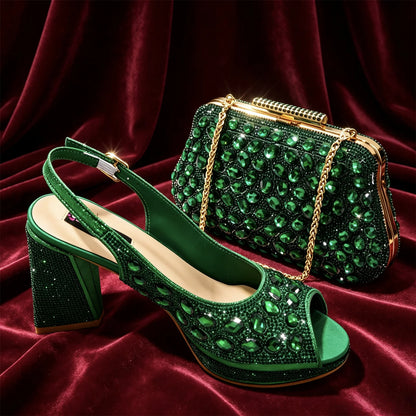 Elegant 2026 Champagne Peep Toe Heels with Diamond Accents - Luxurious Italian Design Pumps & Matching Bag Set for Parties