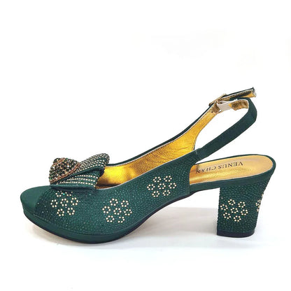 2024 Italian Design Girly Style Golden Color Wedding Shoes And Bag Full Diamond Decoration Metal Closure Bags