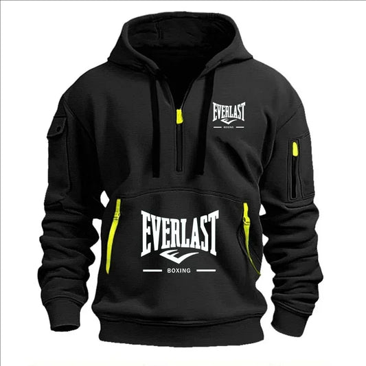 Modo herfst en inverno herenmerkkleding ontwerp met mealous ritsen bedrukte moletom com capuz casual losse trui met capuchon
