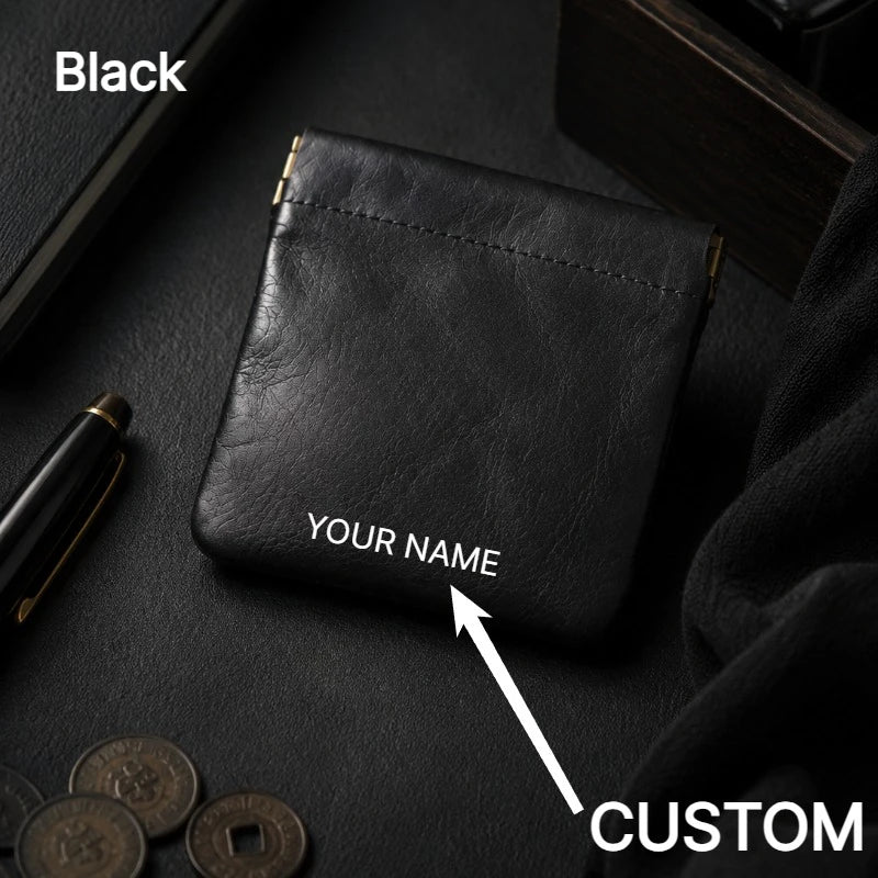 Full Grain Leather Vintage Organizer Bag Vegetable Tanned Cosmetic Pouch Magnetic Closure Coin Purse Custom Engraving