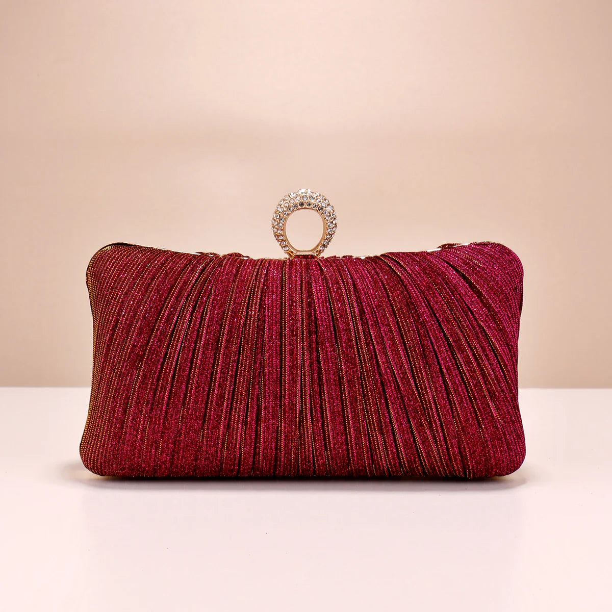 Valentine's Day Evening Bags Finger Ring Diamonds Clutch Ruched Fashion Prom Dinner Handbags With Chain Purse