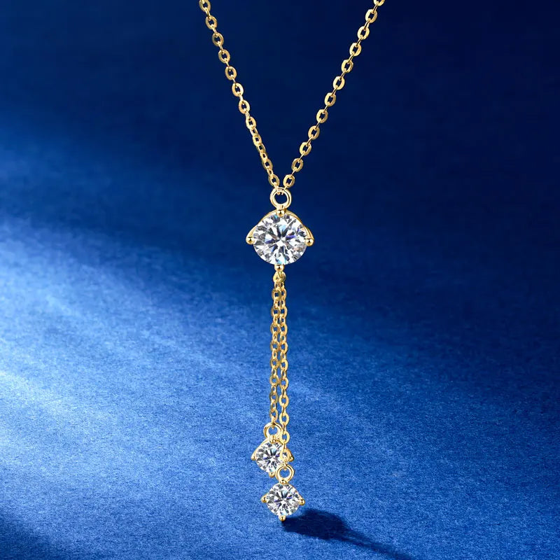 Full Round Cut Moissanite Tassel Chains Pendant Necklaces for Women Real S925 Sterling Silver Fine Jewelry Gifts Collar