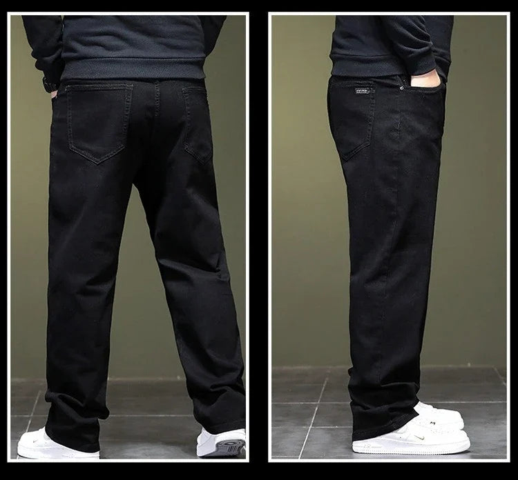 Extra Large Size 48 Men's Jean Straight Leg Loose Denim Pant Male High Elastic Stretch Fleece Big Plus 42 44 46 150 Kg 116 Waist