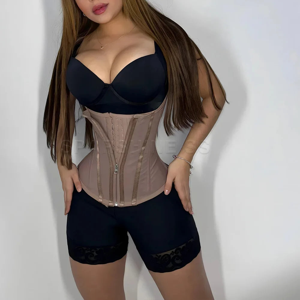 Fajas Colombianas Waist Trainer Corset Double Compression Body Shaper Tummy Control Slimming Flat Belly Belt with Steel Bones