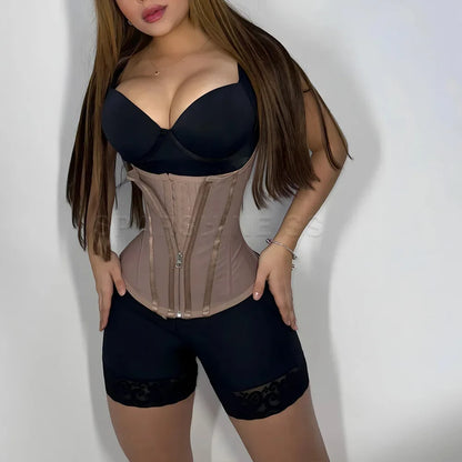 Fajas Colombianas Waist Trainer Corset Double Compression Body Shaper Tummy Control Slimming Flat Belly Belt with Steel Bones