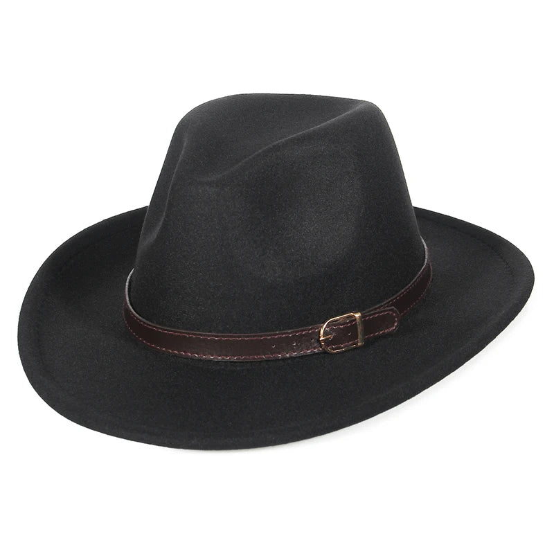 Autumn Winter Western Cowboy Hat for Men Women Wide Brim Fedora Jazz Hats Cowgirl Hat with Belt