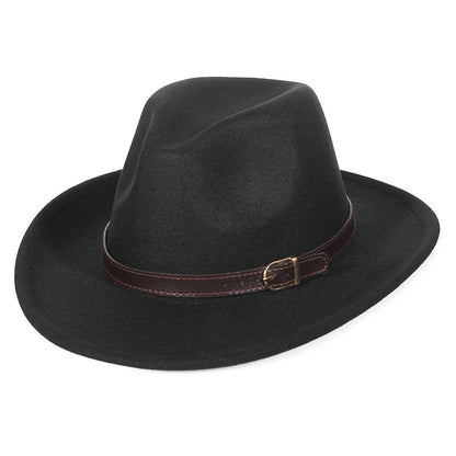 Autumn Winter Western Cowboy Hat for Men Women Wide Brim Fedora Jazz Hats Cowgirl Hat with Belt