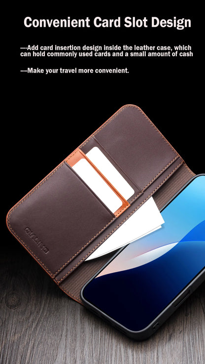 Genuine Leather Flip Case for iPhone 17 Plus Handmade Fashion Cover with Card Slots for iPhone 16 15 14 13 Pro Max 17Air