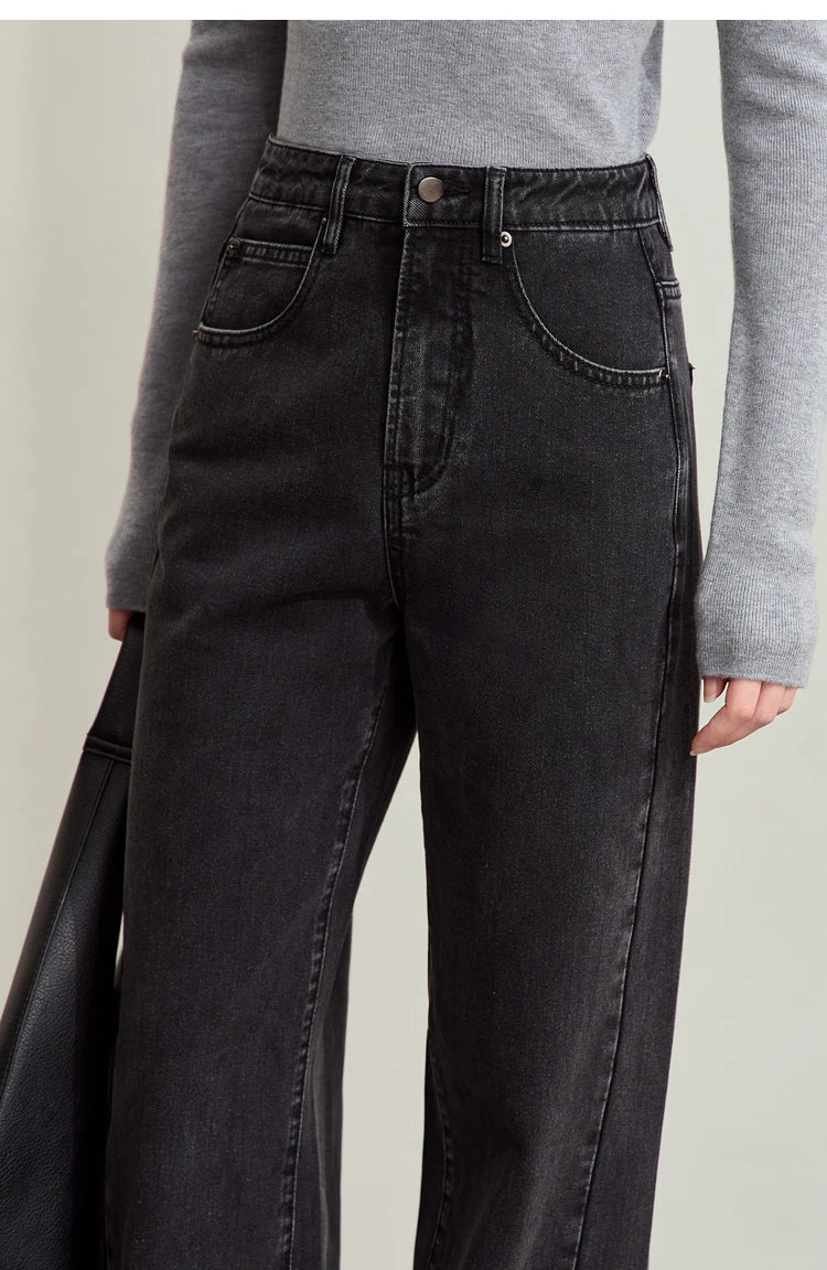 Minimalism Women's Jeans 2024 Autumn New Casual Cotton Denim Pants Retro Trendy Loose Straight Wide-leg Trousers 12443249