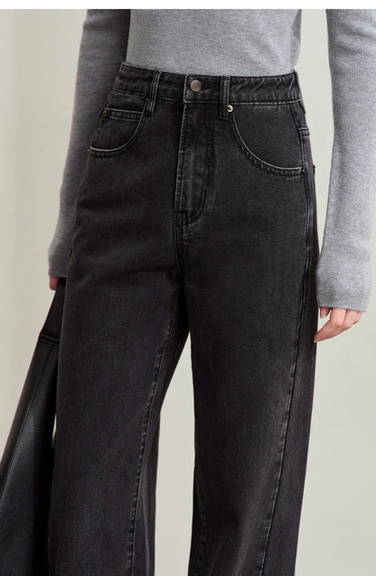 Minimalism Women's Jeans 2024 Autumn New Casual Cotton Denim Pants Retro Trendy Loose Straight Wide-leg Trousers 12443249