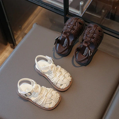 New Sandals Summer Children's Woven Casual Baby Shoes Girls Beach Shoes Slipper Size 22-31