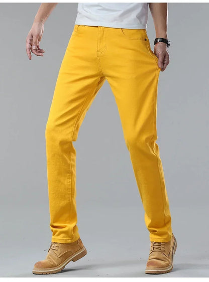 98% Cotton 4 Colors Stretchy Jeans Men's Mid-waist Straight Pencil Denim Trousers Brand Clothing Personality Fashion Male Pants