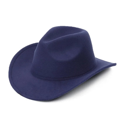 New Wide Brim Cowboy Hat Solid Color Felt Panama British Retro Cap Women Men