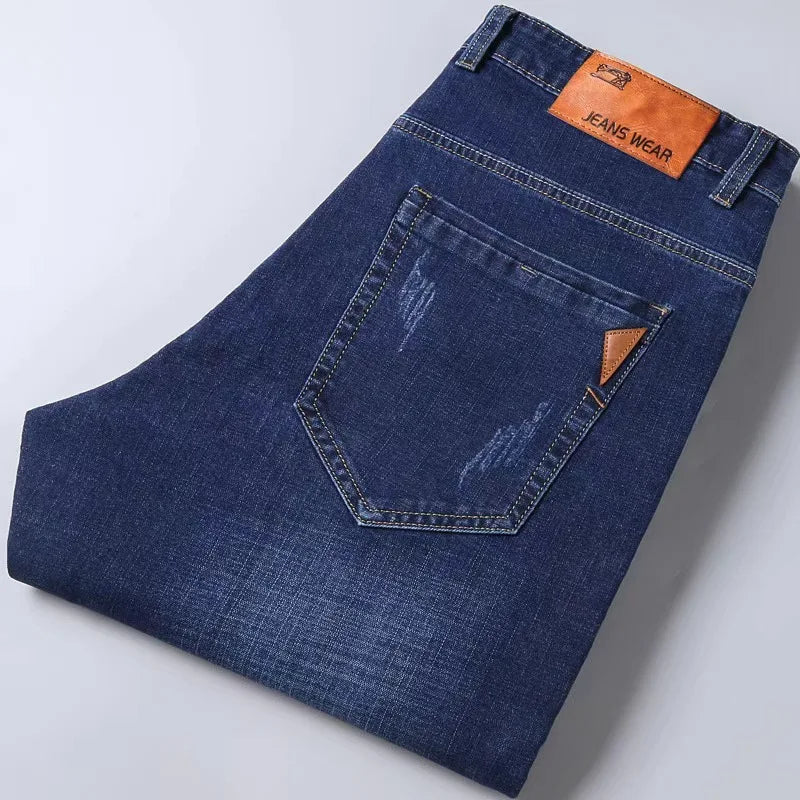 Men Fashion Straight Jeans Mens 2024 New Stretch Slim Fit Pants Comfortable Soft Business Denim Trousers Male Brand Clothing