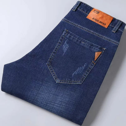 Men Fashion Straight Jeans Mens 2024 New Stretch Slim Fit Pants Comfortable Soft Business Denim Trousers Male Brand Clothing
