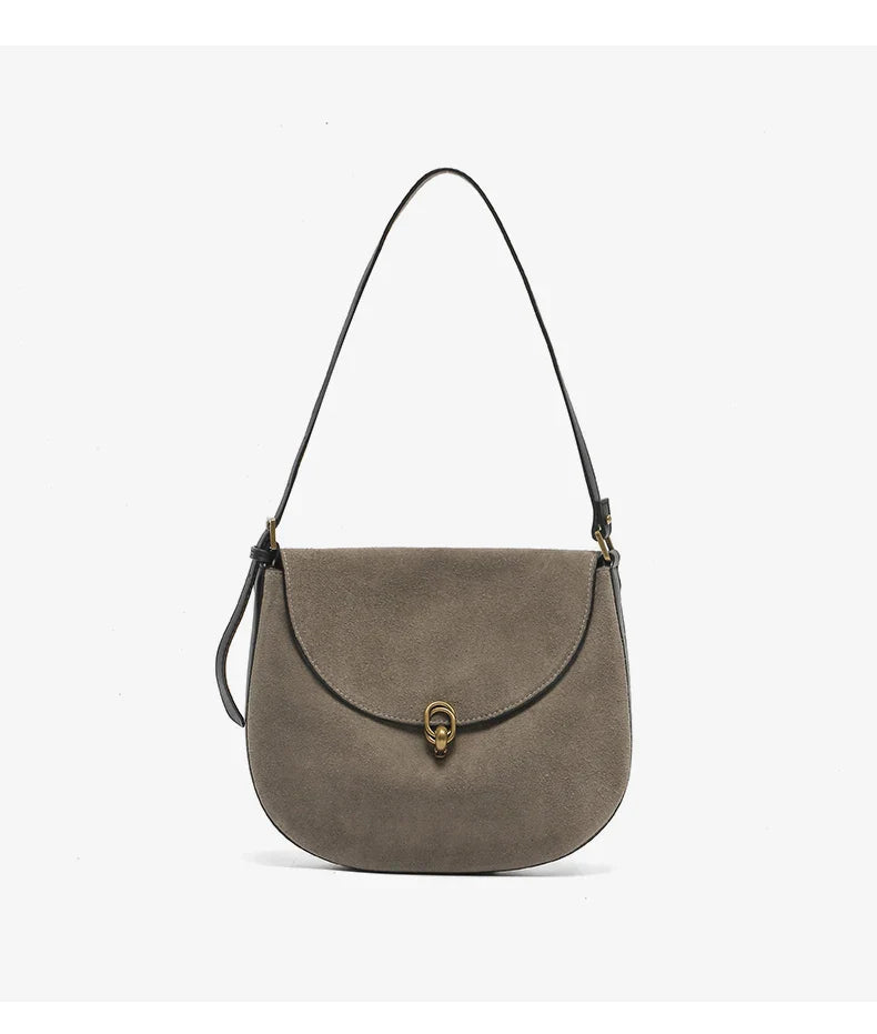 Autumn Winter women's Natural suede leather Crossbody Shell Bag Fashionable Shoulder Handbag Lady Luxury Designer saddle Bag
