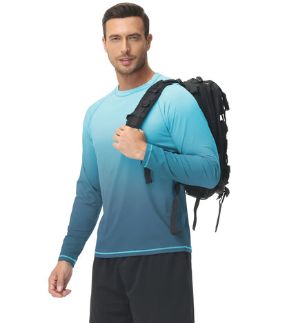 Summer Men's Long Sleeve T-Shirt UPF 50+ Rash Guard Gradient Shirt for Sport Fishing Hiking Workout Outdoor Pullover Shirt