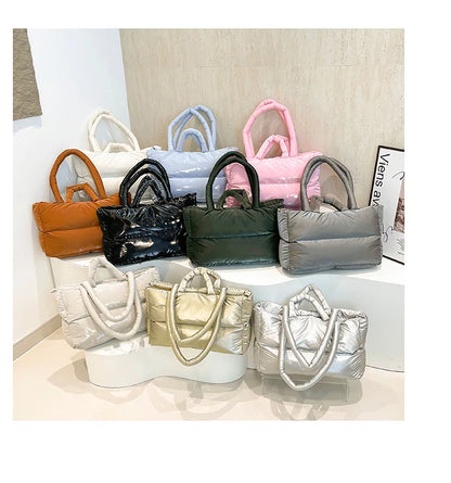 Fashion Large Capacity Puffer Shoulder Bags Padded Women Handbags Casual Nylon Quilted Big Tote Bag Warm Winter Shopper Purses