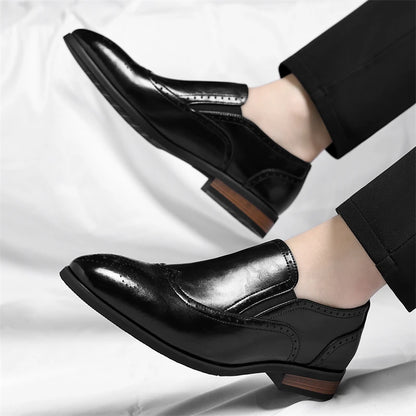 Men's Genuine Leather Brogue Loafers Dress Shoes with Wingtip Perforations Comfortable Business Casual Oxfords Office & Weddings