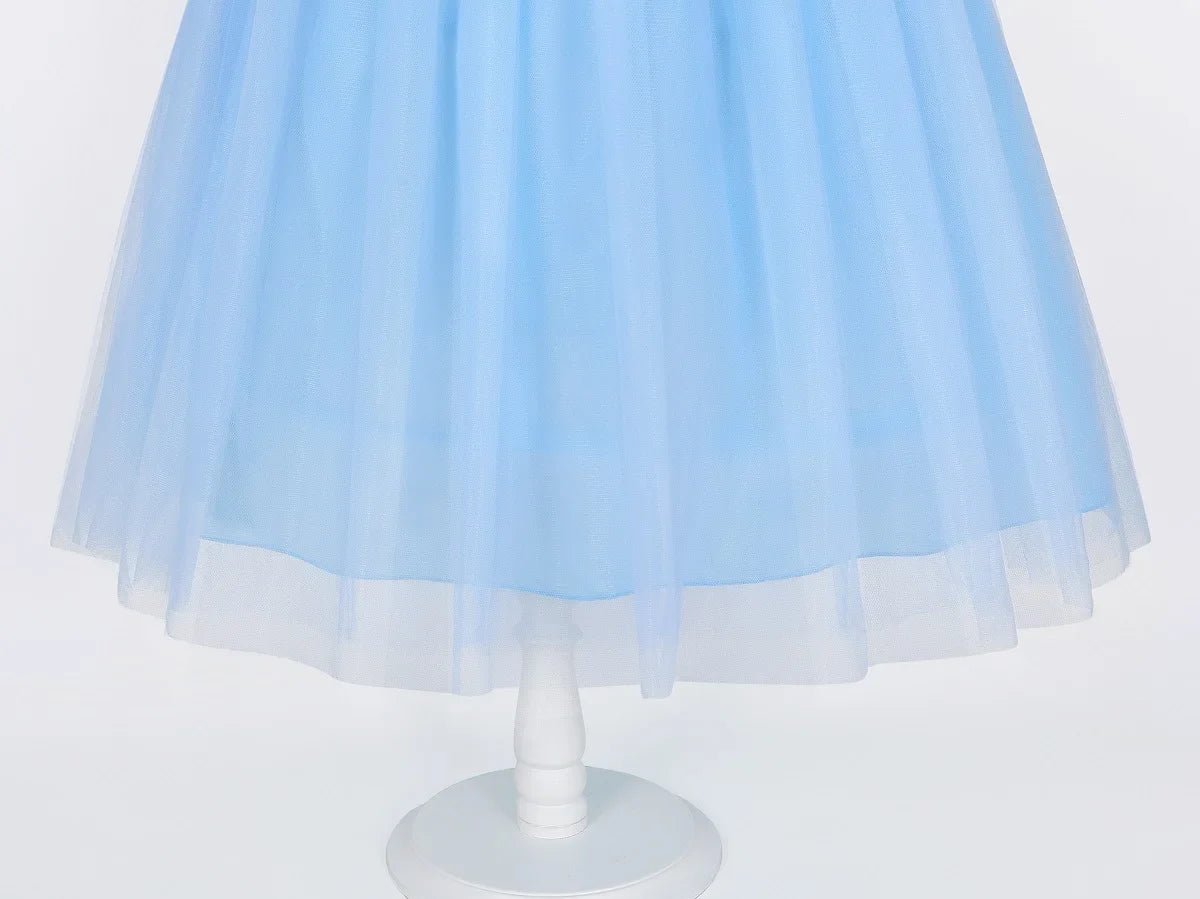 2026 Girl's Princess Cinderella Costume Classic Style Blue Ball Gown Dress Up with White Led Lights Outfit Dresses for Girls