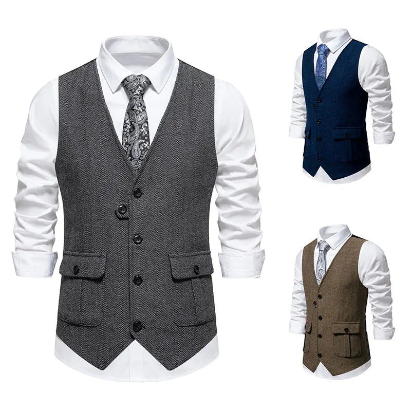 Men's Herringbone Vest Spring/summer V-neck Single Breasted Patchwork Waistcoat Slim Fit Mens Casual Suit Vest Best Dress
