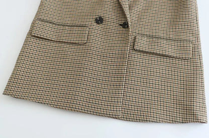 Women Fashion Double Breasted Plaid Blazer Coat Vintage Long Sleeve Flap Pockets Female Outerwear Chic Vestes Femme