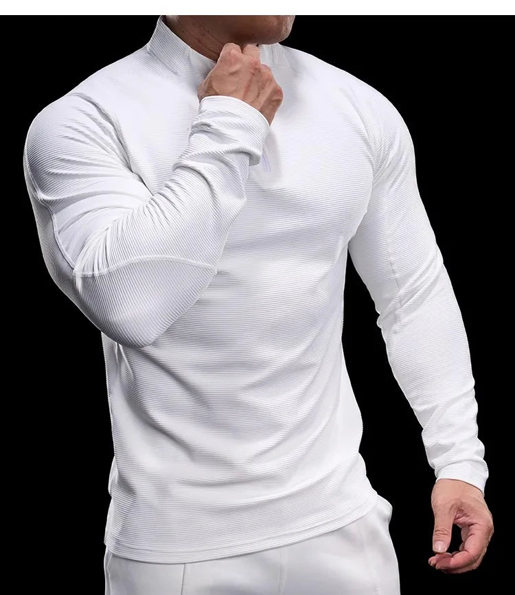 Autumn Sports Fitness Top Men Running Training Long-sleeved T-shirts Sweaters Stand-up Collar Quick-drying Breathable Clothes