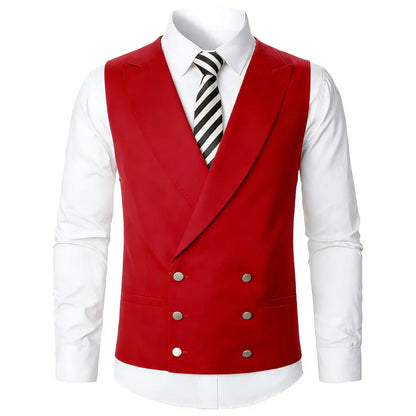 Men Vest Ivory Double Button With Lapel Solid Waistcoat For Wedding Banquet Party Business Office Casual Daily Men Suit Vest